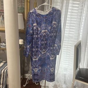 Maggy London Long Sleeve Dress in Blue and White